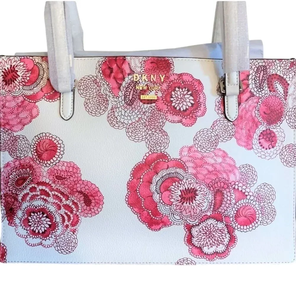 DKNY Whitney Floral Center Zip Tote Handbag Donna Karan, New with Tag MSRP $268